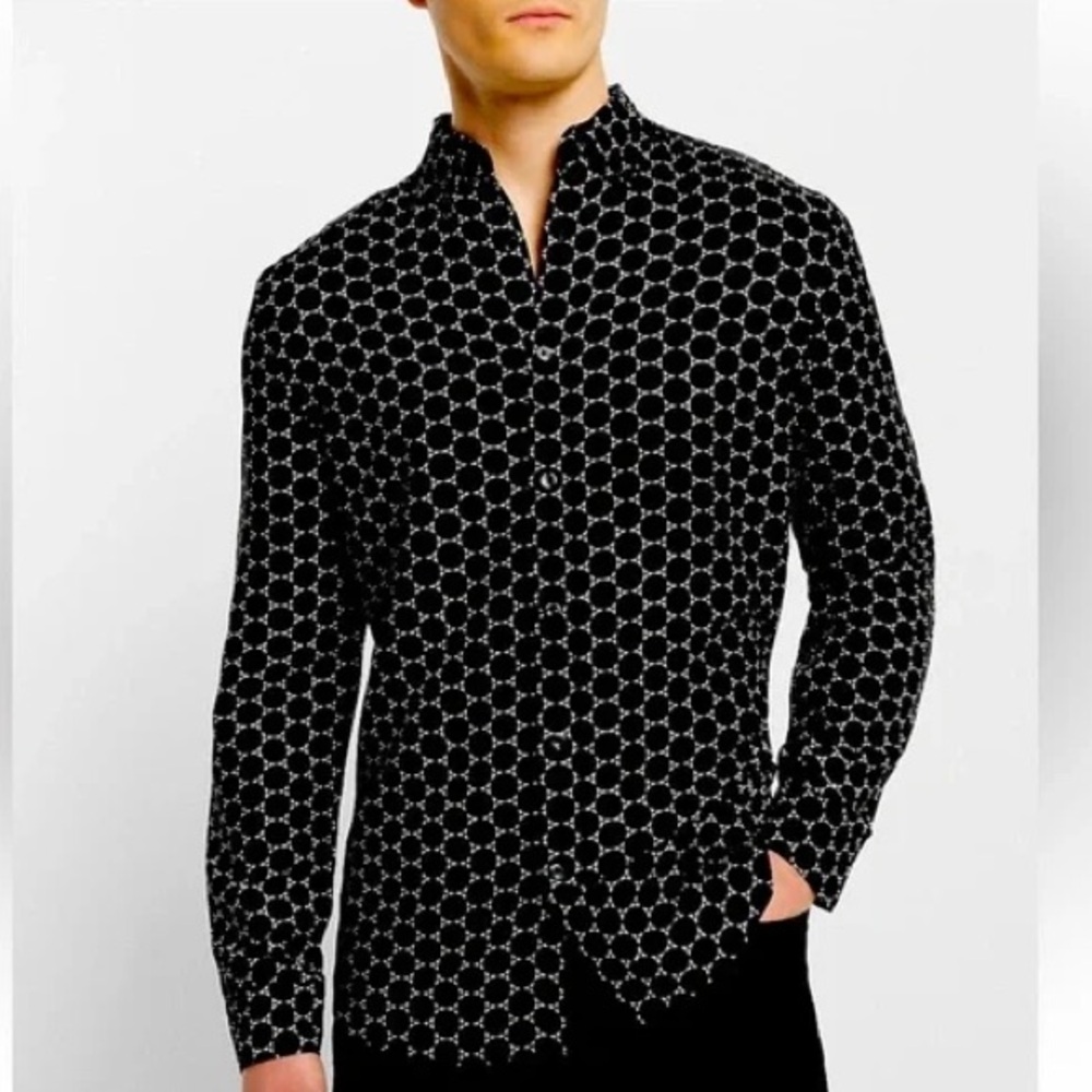 Express Black and White Patterned Dress Shirt Slim Fit